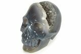 Polished Banded Agate Skull with Quartz Crystal Pocket #236993-2